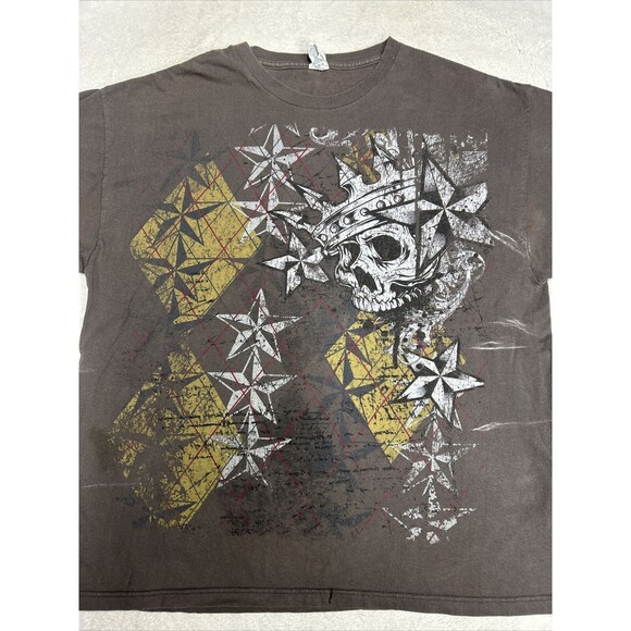 Vtg Y2K Skull Cyber Gothic Style Grahphic All Over Front Graphic T-Shirt Size XL - Picture 2 of 8